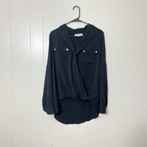 Michael Kors Womens Roll Tab Sleeve Blouse Top Black Size M EUC